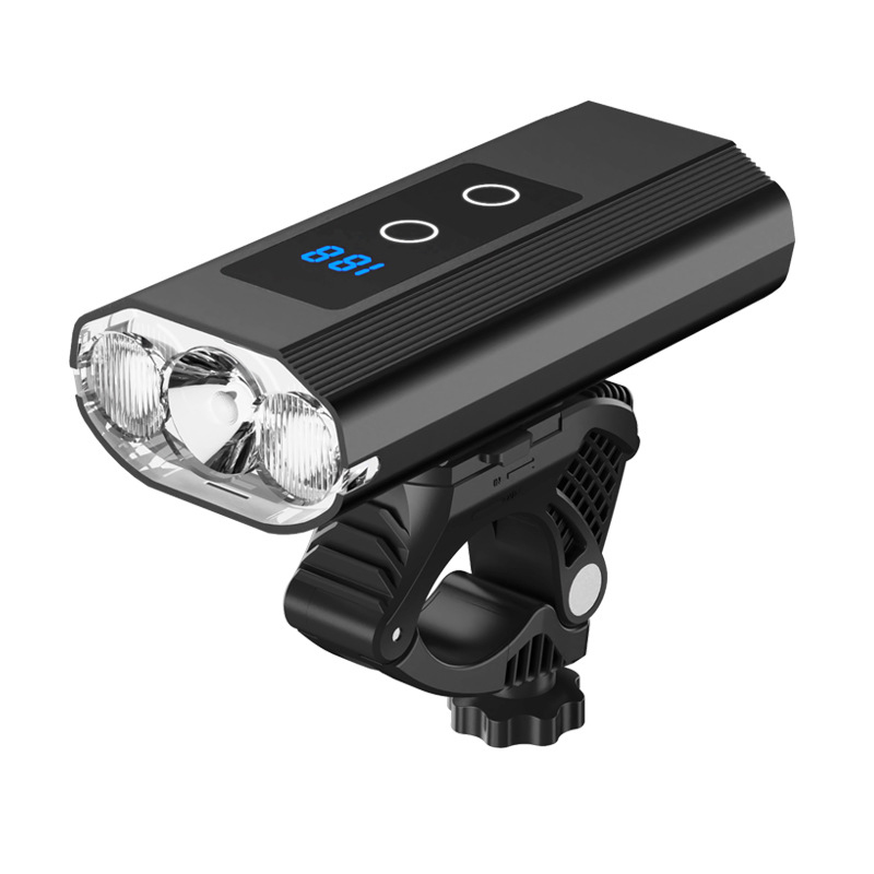 2022 new bicycle headlight three lights mountain bike with screen display highlight riding light USB charging headlight